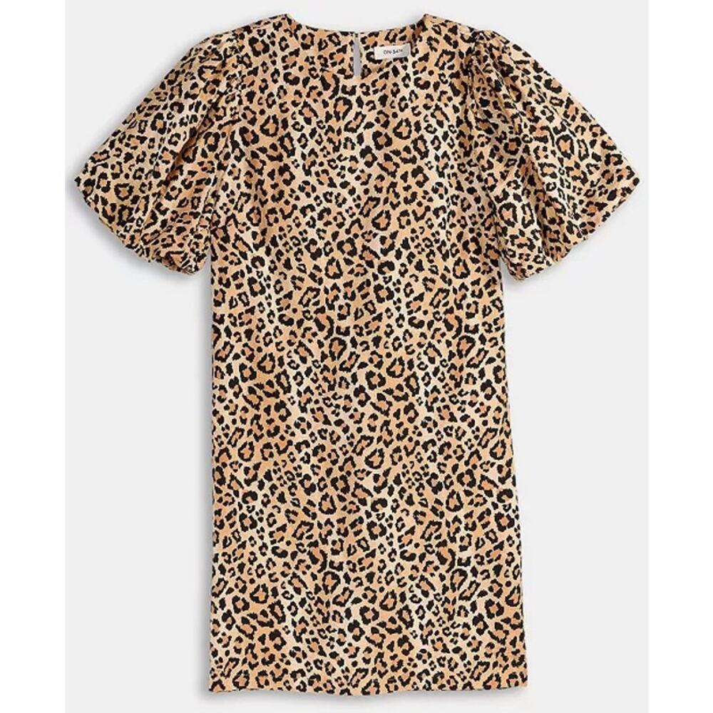 NWT Women's On 34th Sketchy Leopard-Print Puff-Sleeve Mini Dress Size L